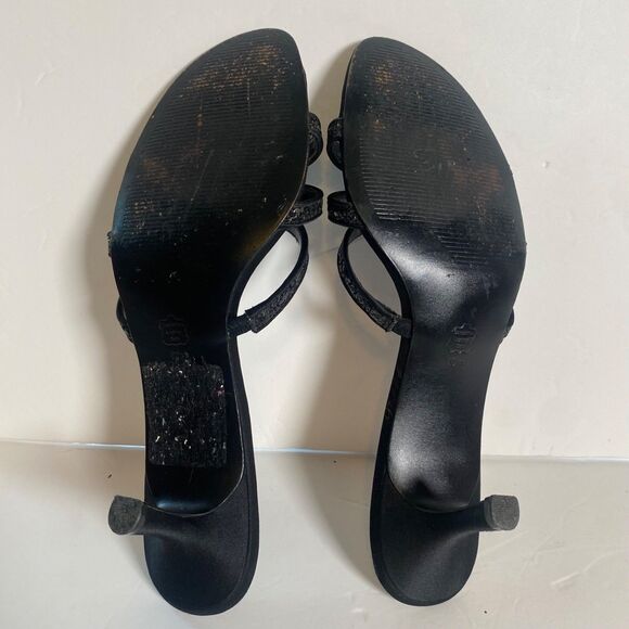 Nina Black Glitter Strap Heels Sandals Size 10 M Satin Kitten Heel 2.5” Dressy - Picture 8 of 9